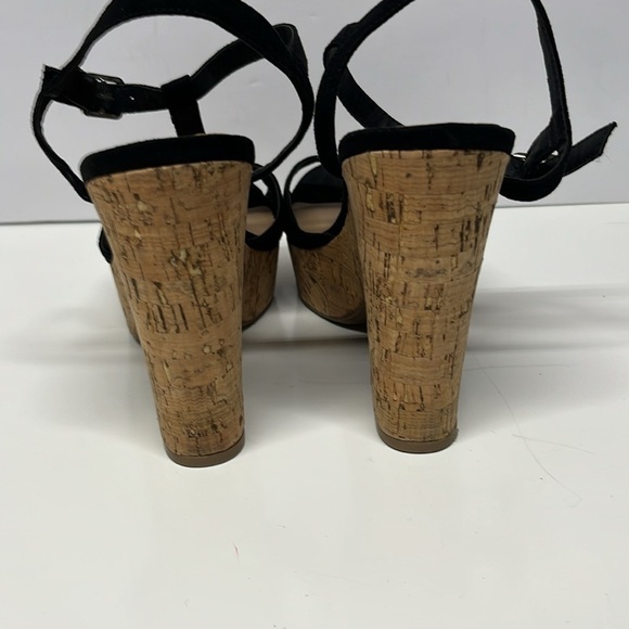 American Rag Cie Platform Sandal Size 9  Black Buckle Ankle Strap Cork 5” heel - Picture 3 of 10